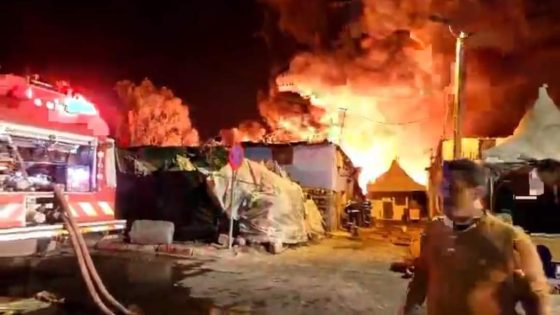 حريق مهول على مستوى المنطقة الجنوبية الشرقية بمدينة إنزكان جهة سوق المتلاشيات